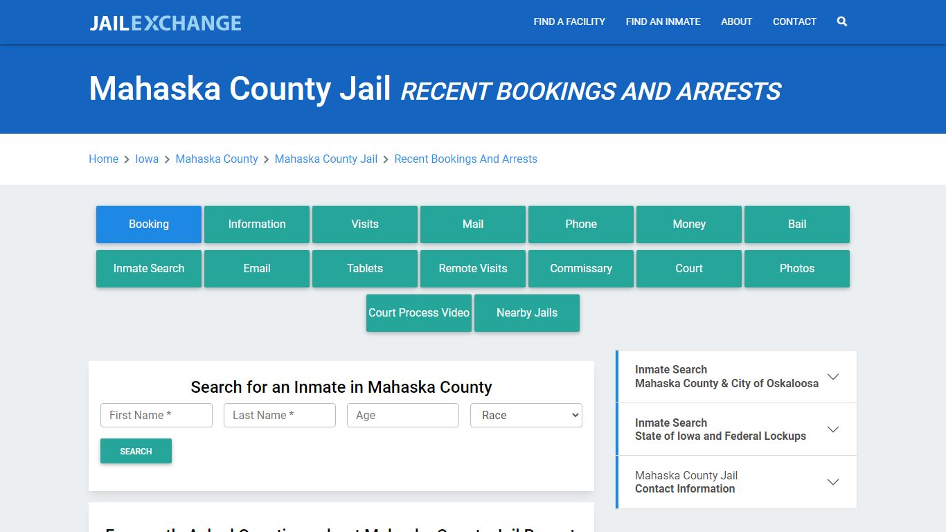 Mahaska County Jail Recent Bookings And Arrests - Jail Exchange