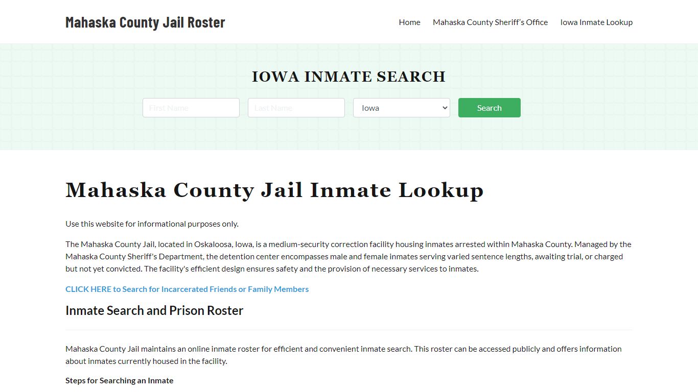 Mahaska County Jail Roster Lookup, IA, Inmate Search