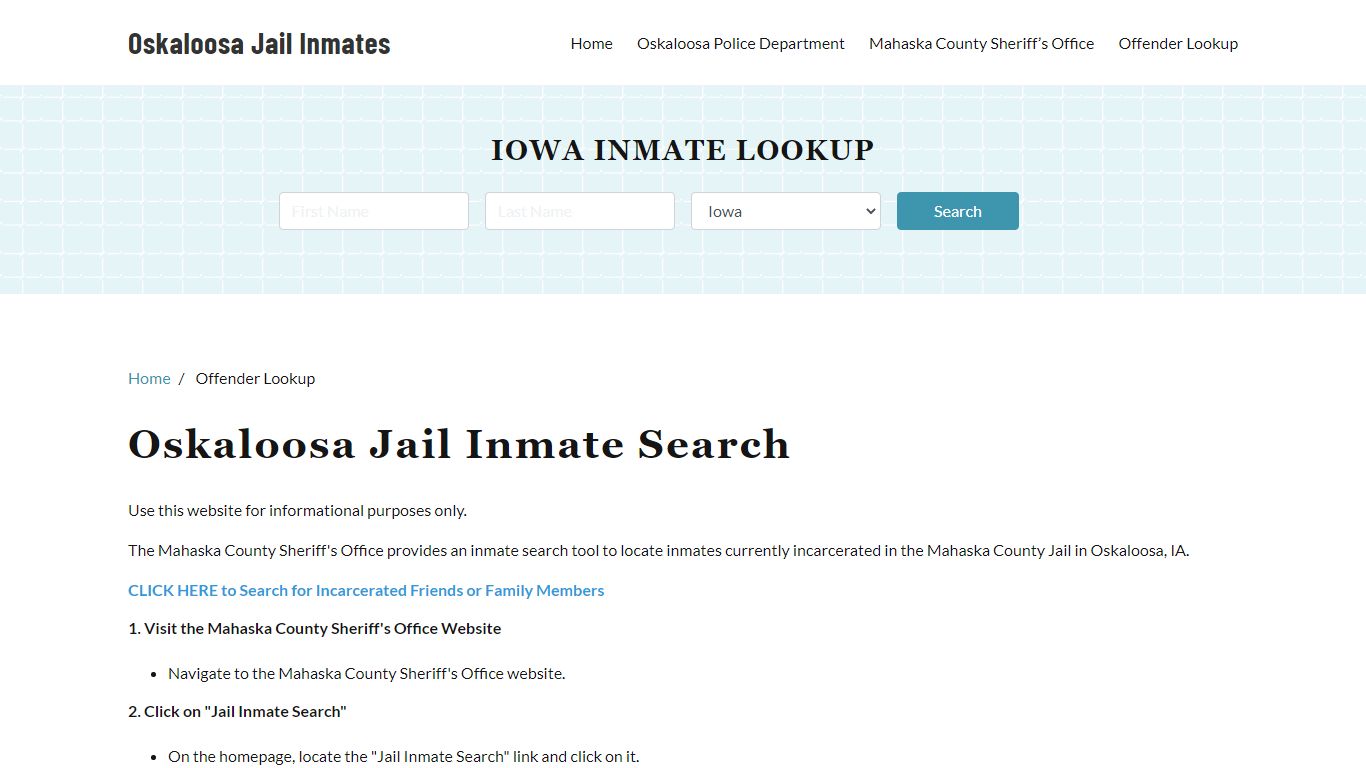 Oskaloosa, IA Detainee Lookup